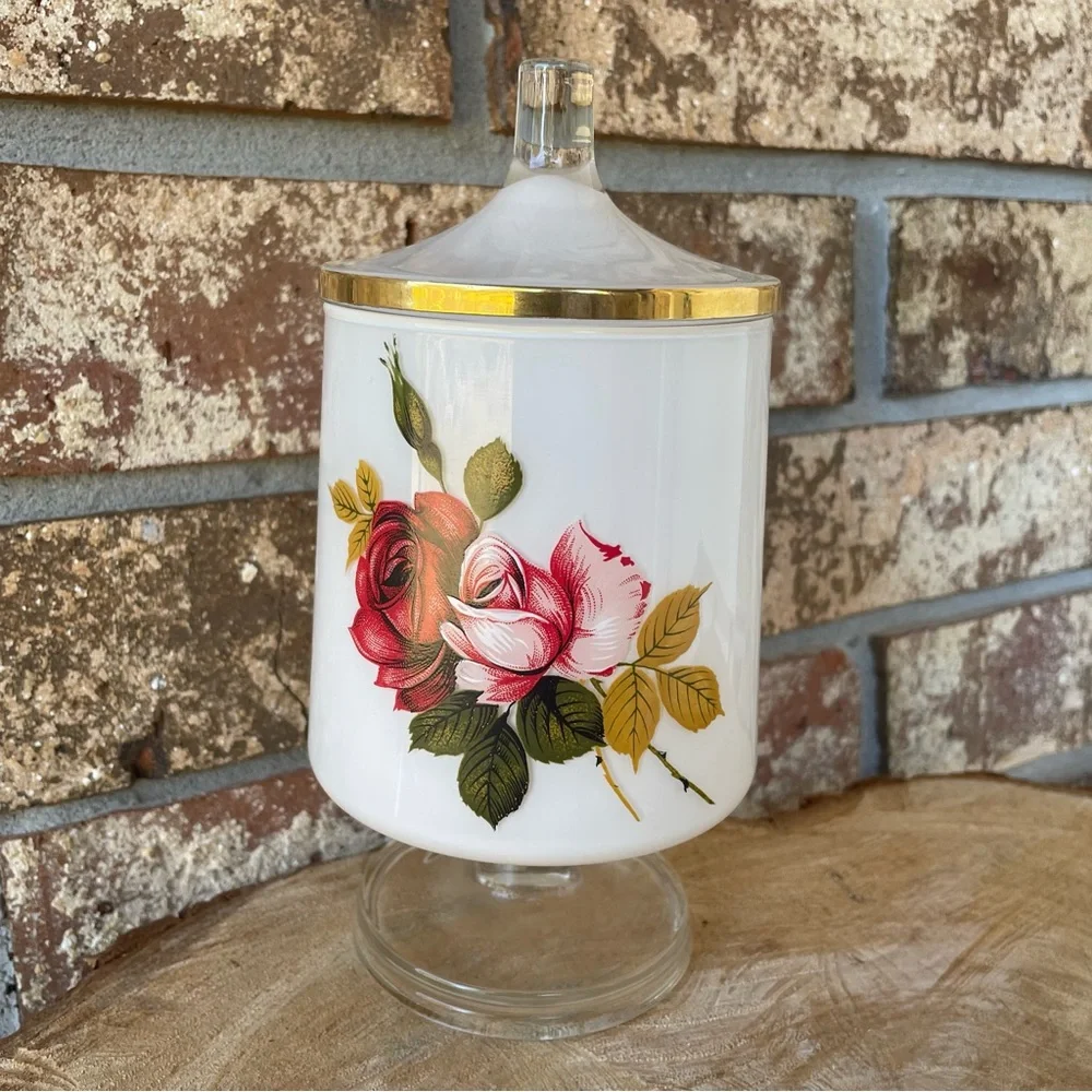 Rose Apothecary Jar 8 1/2” Tall Gorgeous!! Unmarked
